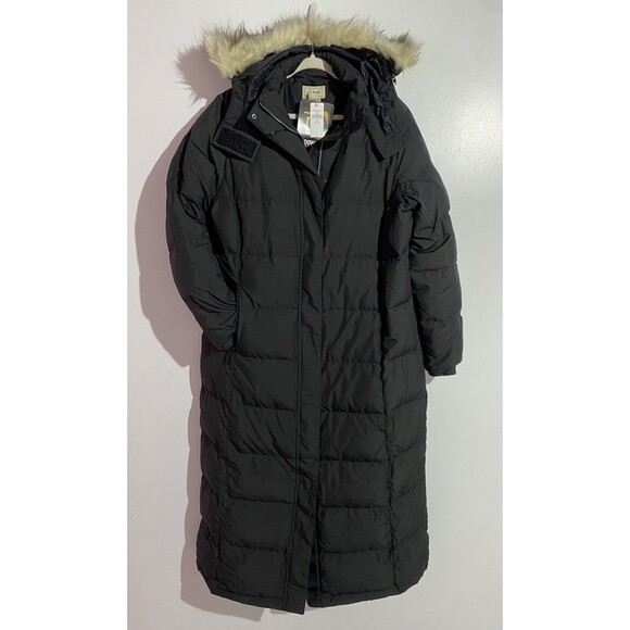 LL Bean Ultrawarm Downtek Coat Womens XL Black Puffer Snaps Long Granola Girl - Picture 1 of 15